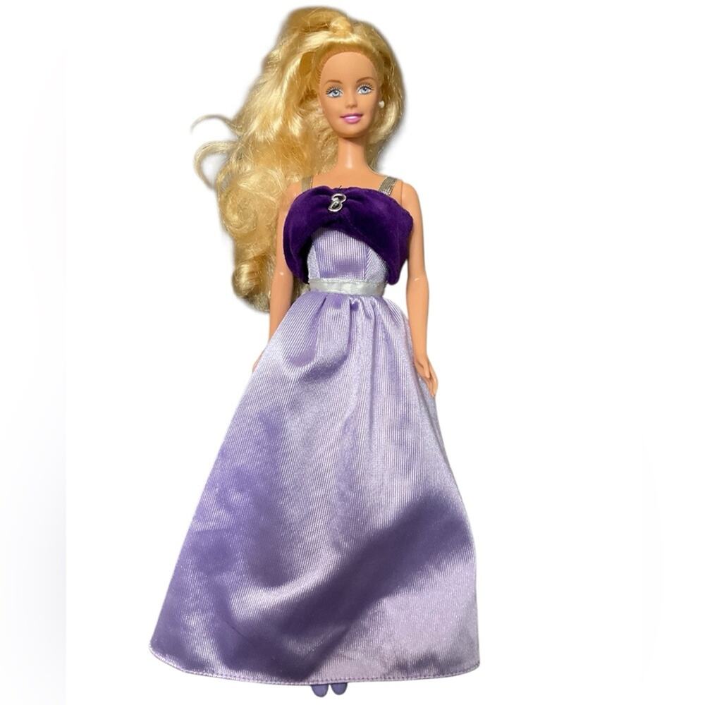 Barbie Vintage Doll Blonde Purple Gown EUC